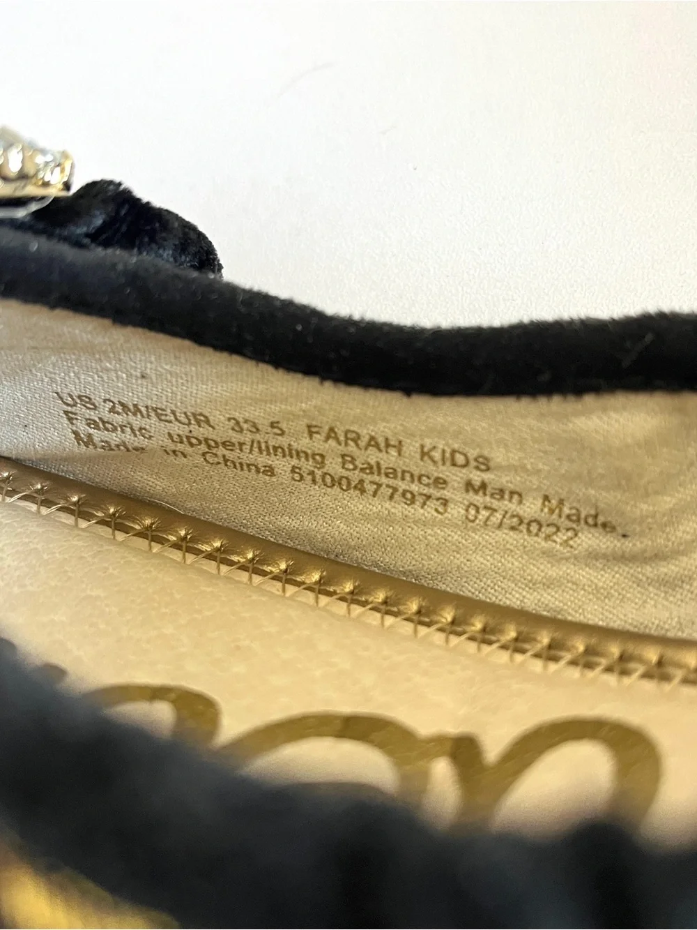 Sam Edelman girls ballet flat shoe 2 Farah gold brocade buckle black velvet bow